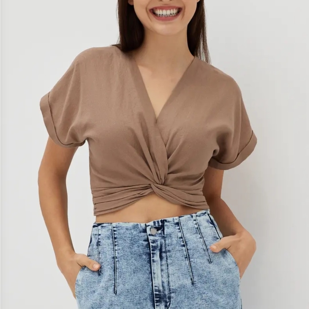 Elegant Brown Twist-Front Top